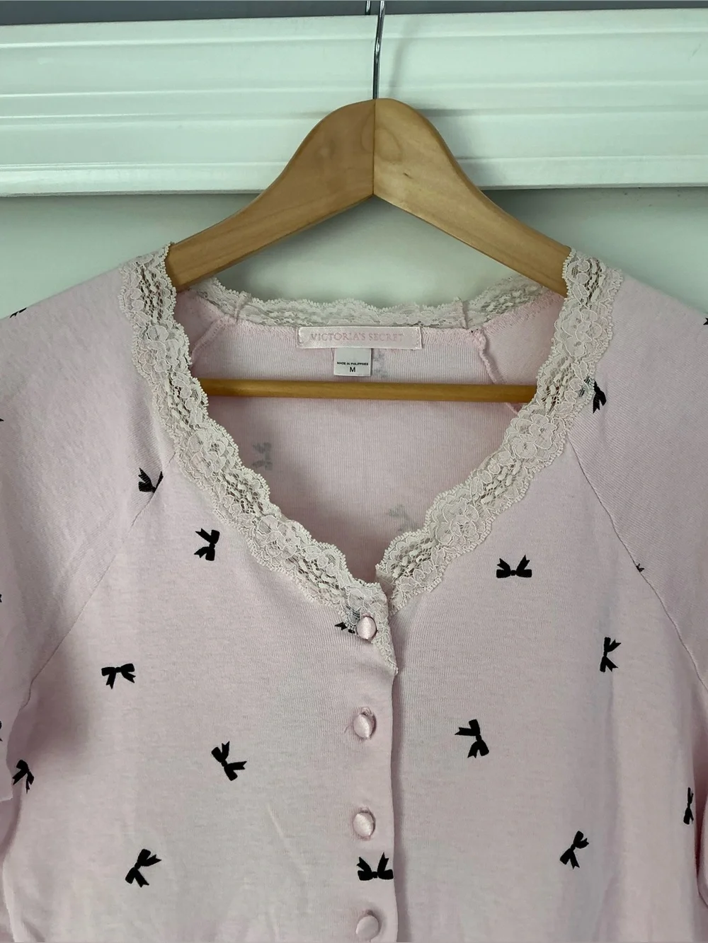 Victoria's Secret Light Pink Lace-Trim Cotton 2 Piece PJ Set M